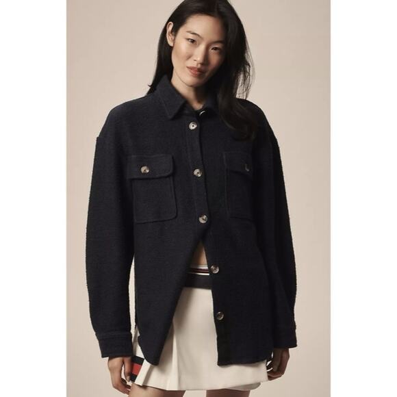 By Anthropologie Knit Button Up Shacket JackeNavy Blue Size Womens Size M - Picture 1 of 7